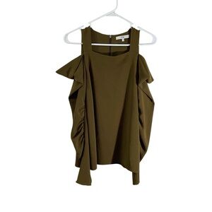Tibi Cold Shoulder Flutter Sleeve Blouse